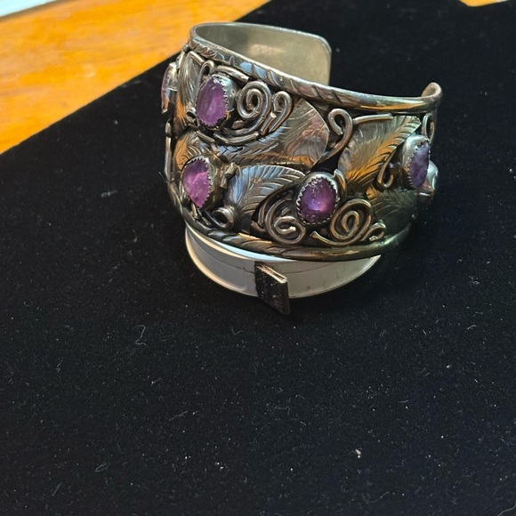 Native American Navajo? Mexican ? cuff bracelet amethyst stones feather design - Picture 16 of 16